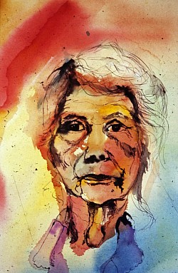 Watercolor study of Puebla, Mexico senior woman 1971