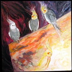 Cockatiels, 2003 acrylic