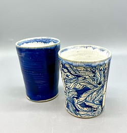 Cobalt Blue Tumblers with Underglaze Print