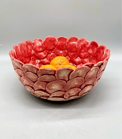 Hand built bowl with red underglaze and snapdragon red celadon