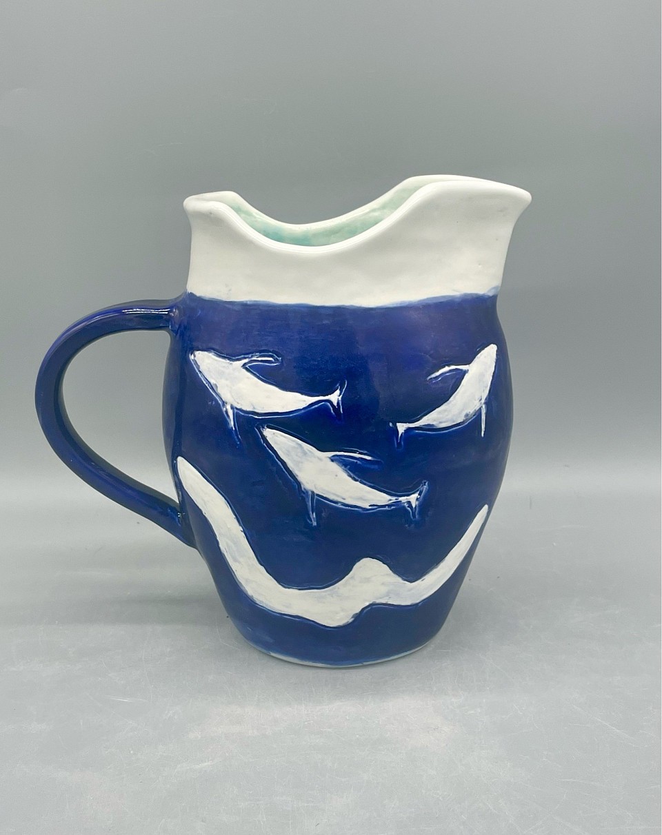 Ebb and Flow collection with Blue Whales, cobalt and white pitcher
